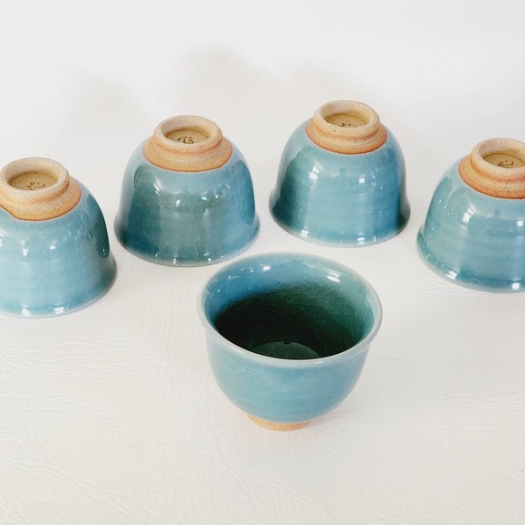 Vintage Handmade Sake Cup Japanese Ceramic Tea Cup Set of Five - Picture 3 of 14